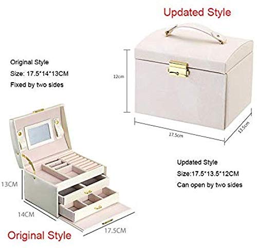 YYANG Joyero con Cerradura Y Espejo Regalo Organizador De Joyería De Viaje con Cerradura para Mujeres 17.5X14x13cm,White