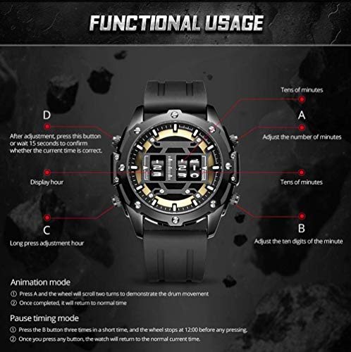 Yyqt Relojes de los Hombres Deportes, Moda Casual Viste el Reloj de Pulsera de Cuarzo Militares balanceo Tiempo Famosa Marca de fábrica Superior de los Hombres (Color : A)