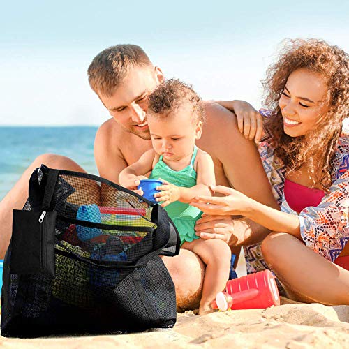 YZCX Bolsa de la Playa Bolsa Grande de Malla de Playa Multifuncional Bolsa de Almacenamiento Bolsa Plegable de Compras con 9 Bolsillos para la Playa, Natación, Camping, Gimnasio