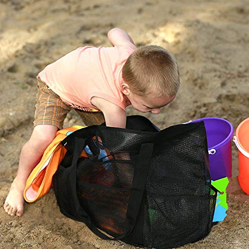 YZCX Bolsa de la Playa Bolsa Grande de Malla de Playa Multifuncional Bolsa de Almacenamiento Bolsa Plegable de Compras con 9 Bolsillos para la Playa, Natación, Camping, Gimnasio