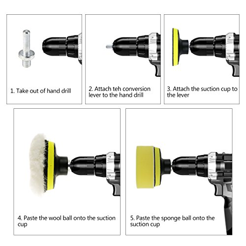 Zaeel Esponja pulido para coche, Kit de esponja pulir coche con adaptador de taladro y almohadillas de cera de lana, juego de almohadillas de pulido de 25 piezas para coche, pulidor y depilación