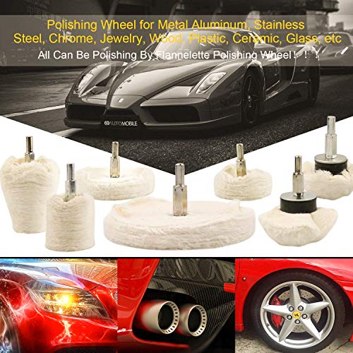 Zaeel Rueda de pulido, 7Pcs Rueda de pulir Herramienta de pulido Cono / Cilíndrico / Seta / T-Shaped Mango Mop Rueda de frenado para coche, Aluminio, Joyería, Cromo, Cerámica, Acero inoxidable