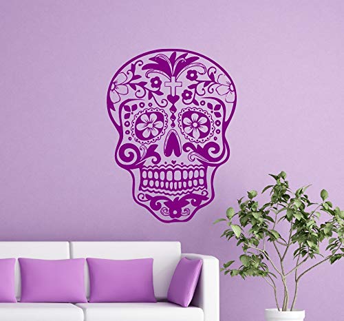 zaosan Etiqueta de la Pared Sugar Skull Tatuajes de Pared Dormitorio Sala de Estar Tatuajes de Pared Arte de Vinilo Día de los Muertos Tatuajes de Pared Arte Vinilo Sticker Decalcm 72x53cm