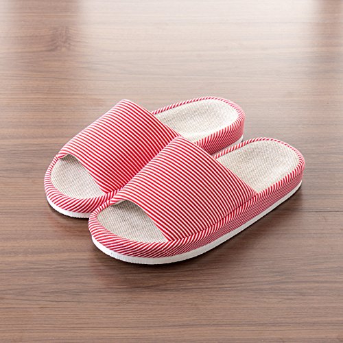 Zapatillas casa cuenca del lino femenino masculino parejas habitación tiene antideslizante en las temporadas de verano cool zapatillas, azul,36-37 (34-36 pies)