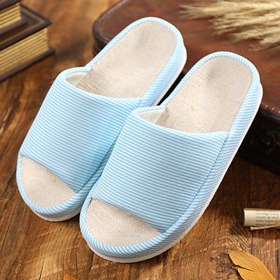 Zapatillas casa cuenca del lino femenino masculino parejas habitación tiene antideslizante en las temporadas de verano cool zapatillas, azul,36-37 (34-36 pies)