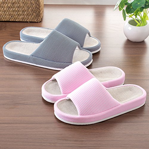 Zapatillas casa cuenca del lino femenino masculino parejas habitación tiene antideslizante en las temporadas de verano cool zapatillas, azul,36-37 (34-36 pies)