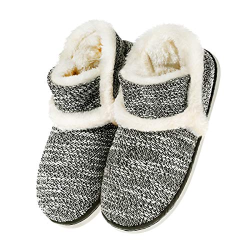 Zapatillas casa para Unisexo Antideslizante Pantufla Cerrada Pelusa Invierno Negro 37-38