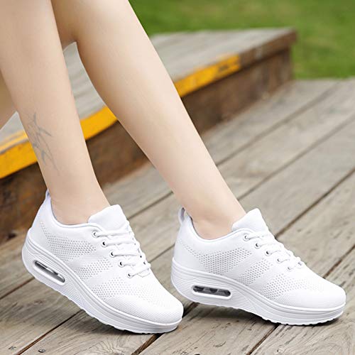 Zapatillas cuña Mujer Deportivas cuña Mujer Zapatos Deporte Gimnasio Zapatillas de Running Ligero Sneakers Cómodos Fitness Zapatos de Trabajo Blanco A 38EU