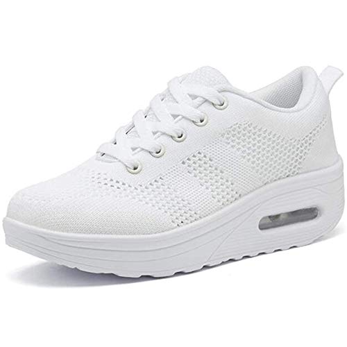 Zapatillas cuña Mujer Deportivas cuña Mujer Zapatos Deporte Gimnasio Zapatillas de Running Ligero Sneakers Cómodos Fitness Zapatos de Trabajo Blanco A 38EU