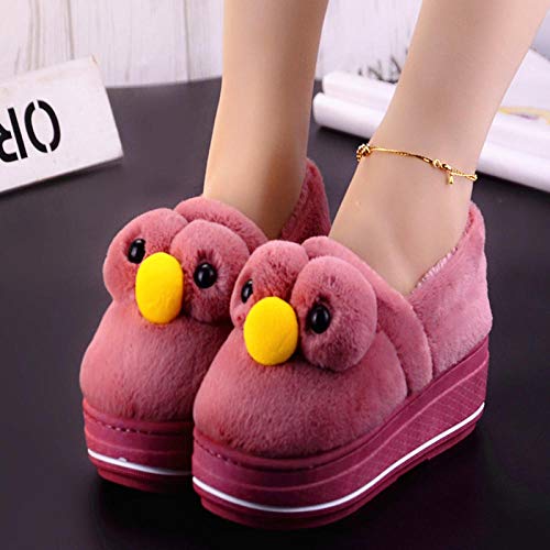 Zapatillas de algodón de invierno de dibujos animados femeninos zapatillas gruesas cerradas de fondo grueso lindas zapatillas de casa antideslizantes de interior, párpado grande rojo, 39-40
