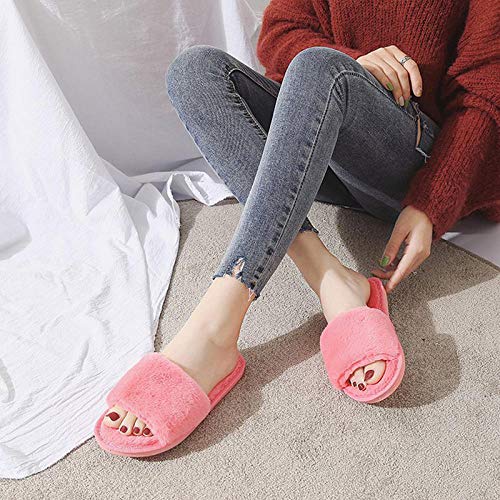 Zapatillas de piel para mujer 2020 zapatos de invierno para mujer zapatillas grandes para el hogar zapatillas de felpa para mujer zapatos de algodón mullidos cálidos para interiores Y-Grey_36-37