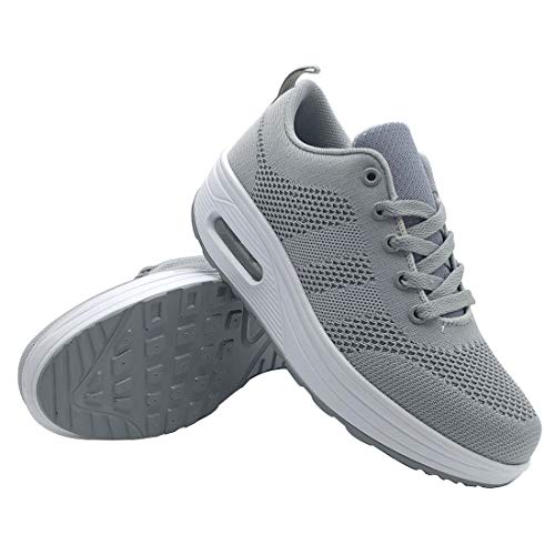 Zapatillas Deportivas Mujer Zapatos Deporte Gimnasio Cuña Zapatillas de Running Ligero Sneakers Cómodos Fitness Zapatos de Trabajo Zapatillas Casual Gris 37EU
