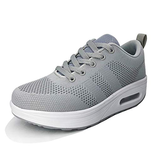 Zapatillas Deportivas Mujer Zapatos Deporte Gimnasio Cuña Zapatillas de Running Ligero Sneakers Cómodos Fitness Zapatos de Trabajo Zapatillas Casual Gris 37EU