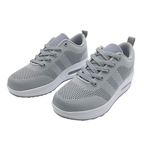 Zapatillas Deportivas Mujer Zapatos Deporte Gimnasio Cuña Zapatillas de Running Ligero Sneakers Cómodos Fitness Zapatos de Trabajo Zapatillas Casual Gris 37EU