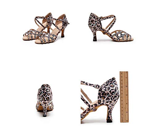 Zapatos De Baile Latino Zapatos De Baile Estándar Nacional Con Estampado De Leopardo Y Diamantes Zapatos De Ejercicio De Suela Blanda Para Interiores Zapatos De Baile De Salsa Profesionales EU33-43