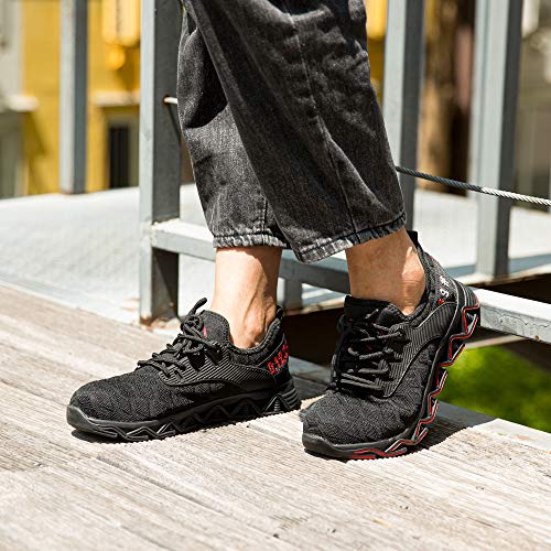 Zapatos de Seguridad Hombre Mujer con Punta de Acero Zapatillas de Trabajo Deportivo Calzado Ligeros Comodo Transpirables Unisex Rojo Talla 44 EU