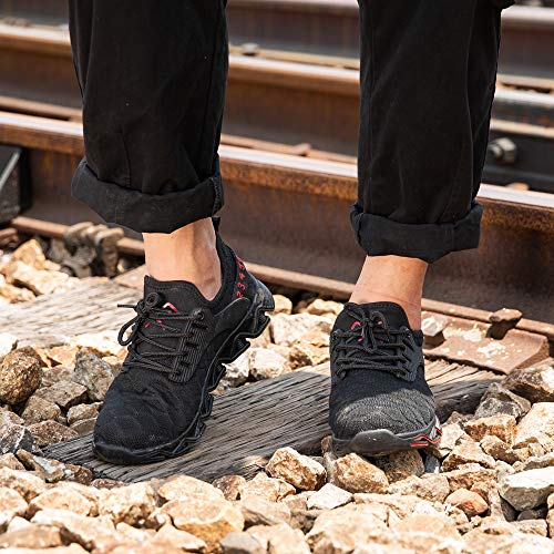 Zapatos de Seguridad Hombre Mujer con Punta de Acero Zapatillas de Trabajo Deportivo Calzado Ligeros Comodo Transpirables Unisex Rojo Talla 44 EU