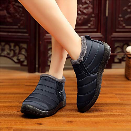 Zapatos Mujer Botas de Nieve Invierno Forro Calentar Tobillo Al Aire Libre Zapatillas Altas Outdoor Antideslizante Sneakers Azul 42