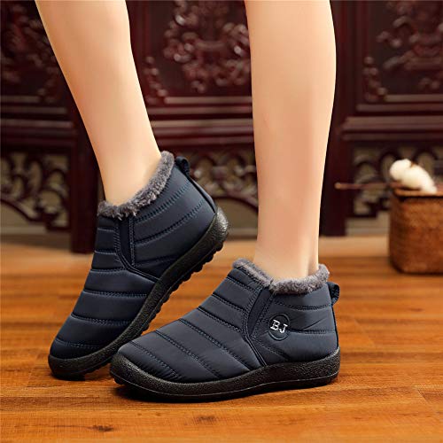 Zapatos Mujer Botas de Nieve Invierno Forro Calentar Tobillo Al Aire Libre Zapatillas Altas Outdoor Antideslizante Sneakers Azul 42