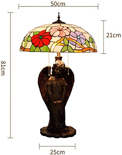 ZCM Bathroom Tiffany Lámpara de Mesa de Estilo, Dormitorio lámpara de cabecera de la mañana Diseño Gloria Stained Glass lámpara de Escritorio con Ángel Base luz de la Noche for Estar Sala de Estudio