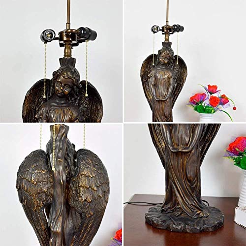 ZCM Bathroom Tiffany Lámpara de Mesa de Estilo, Dormitorio lámpara de cabecera de la mañana Diseño Gloria Stained Glass lámpara de Escritorio con Ángel Base luz de la Noche for Estar Sala de Estudio