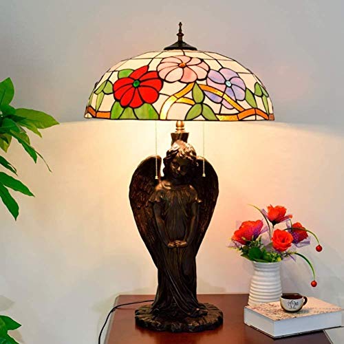 ZCM Bathroom Tiffany Lámpara de Mesa de Estilo, Dormitorio lámpara de cabecera de la mañana Diseño Gloria Stained Glass lámpara de Escritorio con Ángel Base luz de la Noche for Estar Sala de Estudio