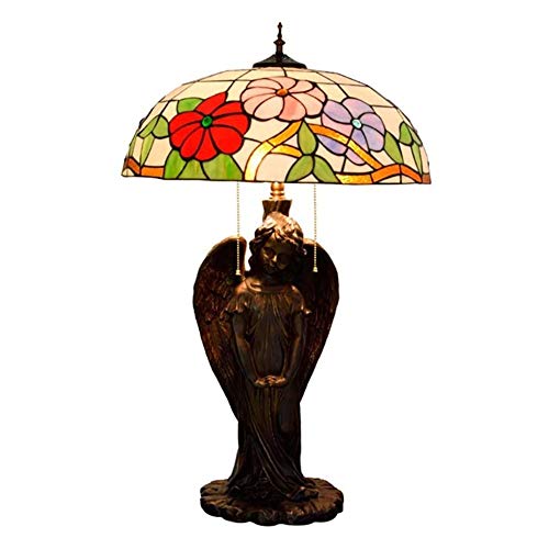 ZCM Bathroom Tiffany Lámpara de Mesa de Estilo, Dormitorio lámpara de cabecera de la mañana Diseño Gloria Stained Glass lámpara de Escritorio con Ángel Base luz de la Noche for Estar Sala de Estudio