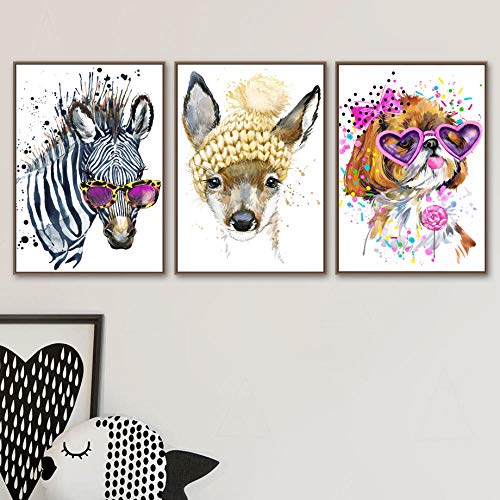 Zebra Deer Dog Nordic Carteles e impresiones Arte de la pared Pintura de la lona Animal Imágenes de la pared Niños Baby Boy Girl Decoración de la habitación 50X70cm Sin marco 3 piezas Set Descuento