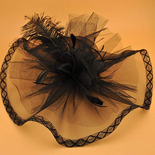 ZGHBJ Accesorios para el Cabello Pasarela exagerada Tocado de Hilo de Red Grande Vestido de Noche Personalidad Femenina Etapa Maquillaje Creativo Nupcial pequeño bombín Pluma Pelo joyería Rojo