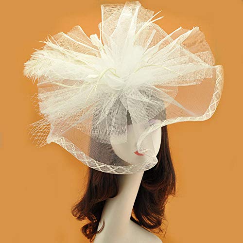 ZGHBJ Accesorios para el Cabello Pasarela exagerada Tocado de Hilo de Red Grande Vestido de Noche Personalidad Femenina Etapa Maquillaje Creativo Nupcial pequeño bombín Pluma Pelo joyería Rojo