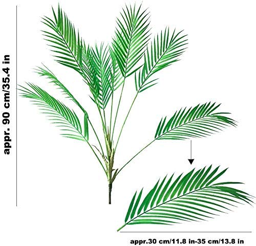 ZGYQGOO Hoja Palmera Artificial Arbusto Tropical Planta Artificial en Verde 1 Pieza Planta plástico Areca Palm 9 Hojas 35.4 'de Altura para vegetación Arreglo Floral Tropical Acento