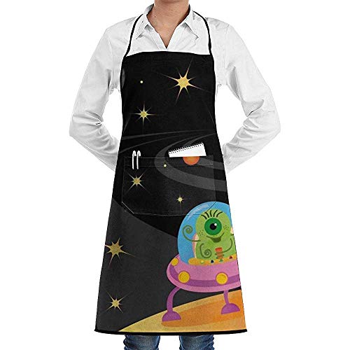 zhangyuB Spaceship Universe Outer Space Adjustable Delantal for Mens and Womens Professional Polyester Work Delantal with Pocket