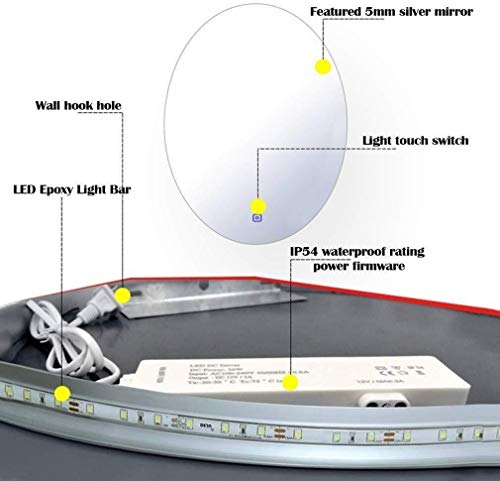 ZHANGYY Espejo de baño Ovalado con Espejo de Maquillaje de Pared Iluminado por LED Botón táctil Desempañado Inteligente para baño WC Hotel (Color: Luz Blanca, Tamaño: 50cmx70cm (20x28 pulg