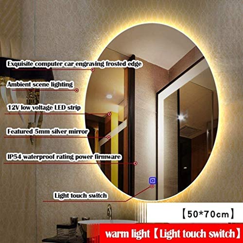 ZHANGYY Espejo de Pared Ovalado para baño con botón táctil, Regulable, con luz LED, Espejo de Maquillaje, desempañado Inteligente para Azulejos de Pared, Ducha, niños (Color: 60cmx80cm (24