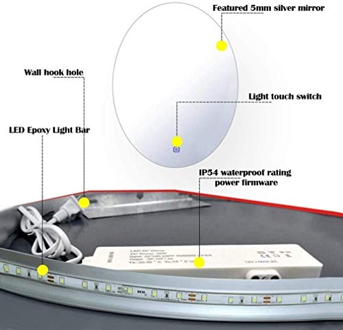 ZHANGYY Espejo de Pared Ovalado para baño con botón táctil, Regulable, con luz LED, Espejo de Maquillaje, desempañado Inteligente para Azulejos de Pared, Ducha, niños (Color: 60cmx80cm (24