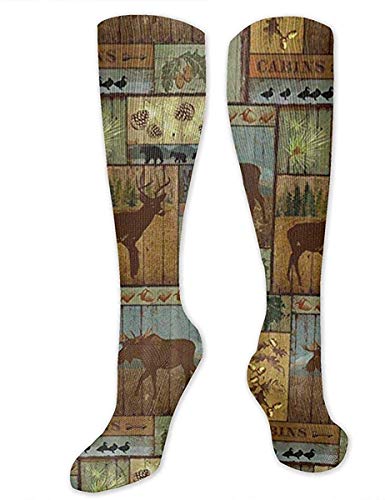 zhouyongz Nature Rustic Mountain Pines Lodge Bear Socks Athletic Socks Knee High Socks For Men Women Sport Long Sock Stockings 50CM 50cm