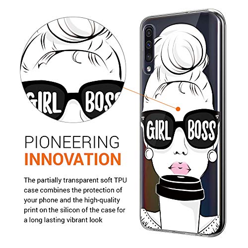 ZhuoFan Funda Samsung Galaxy A70, Cárcasa Silicona Transparente con Dibujos Diseño Suave TPU Gel Antigolpes de Protector Piel Case Cover Bumper Fundas para Movil Samsung GalaxyA70, Girl Boss