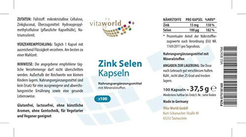 Zinc Selenio 100 Cápsulas Vita World Farmacia Alemania
