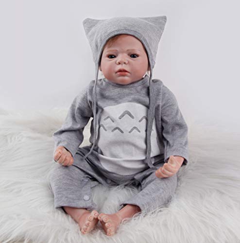 ZIYIUI 22inch 55 cm Muñeca Reborn Bebé Niño Pequeño Suave Silicona Vinilo Realista Reborn Baby Doll Niñas Magnetismo Juguetes Bebes Recien Nacidos Ojos Abiertos Recién Nacido Niño