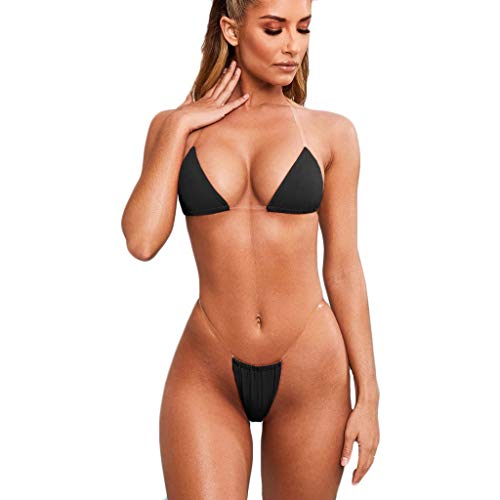 ZODOF Lenceria Mujer Nuevas Mujeres de la Moda Lenceria Sexy Sujetador de Ropa Interior Juego de Correas Transparentes Lenceria Sexy Mujer Sujetador de Encaje Mujer Lenceria Erotica(Negro)