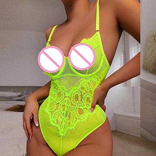 ZODOF Lenceria Mujer Vestido de Encaje Lenceria Sexy Ropa de Dormir Ropa Interior Encaje de una Pieza Ropa Interior Lenceria Mujer Sujetador de Encaje Mujer Lenceria Erotica(Verde)