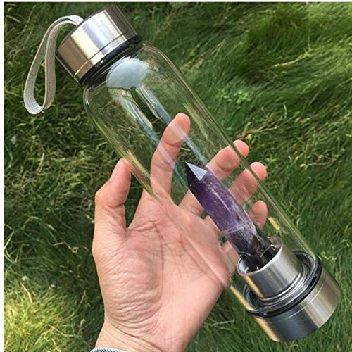 Zonster Natural Botella cristalina púrpura de Agua portátil Curación obelisco Varita Elixir Cristal de Cuarzo Botella de Agua de Regalos de cumpleaños de Cristal Copas