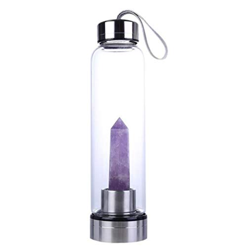 Zonster Natural Botella cristalina púrpura de Agua portátil Curación obelisco Varita Elixir Cristal de Cuarzo Botella de Agua de Regalos de cumpleaños de Cristal Copas