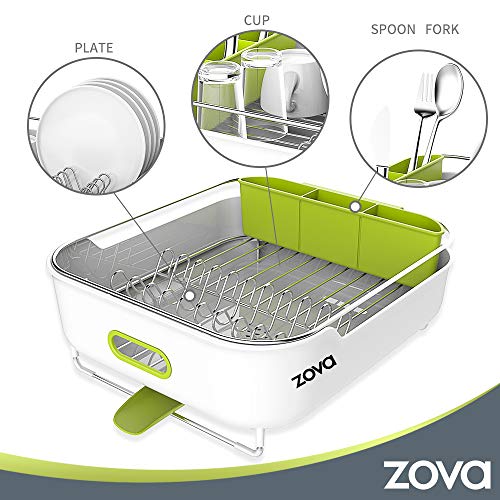 Zova - Escurreplatos de acero inoxidable de calidad con desagüe giratorio, mediano, blanco y verde