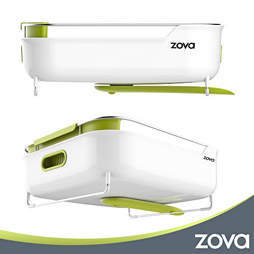 Zova - Escurreplatos de acero inoxidable de calidad con desagüe giratorio, mediano, blanco y verde