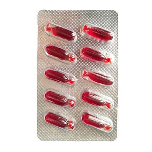ZSooner Cápsula Sangre Falsa 10 Piezas Maquillaje Prop Juguete Divertido Broma Píldoras Hematemesis Zombie Fiesta Halloween Película Broma Comestible Accesorios portátiles
