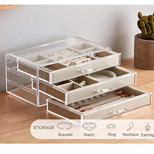 Ztong Joyería Organizador, 3 Capas Transparente del Caso de Almacenamiento para la Pulsera del Anillo de visualización de Maquillaje Organizador con cajones Regalo