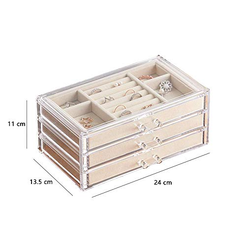 Ztong Joyería Organizador, 3 Capas Transparente del Caso de Almacenamiento para la Pulsera del Anillo de visualización de Maquillaje Organizador con cajones Regalo