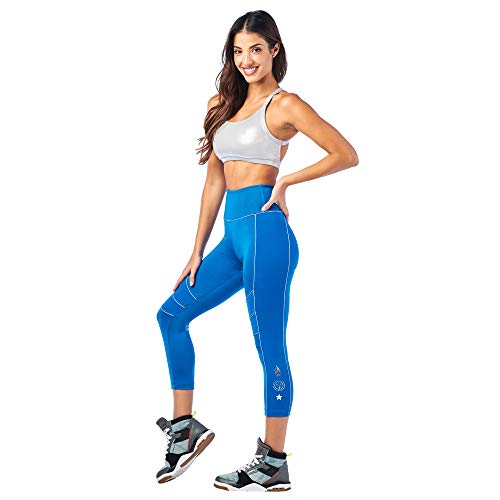 Zumba High Waisted Athletic Cropped Workout Capri Leggings For Women, Jersey Azul 0, XS para Mujer