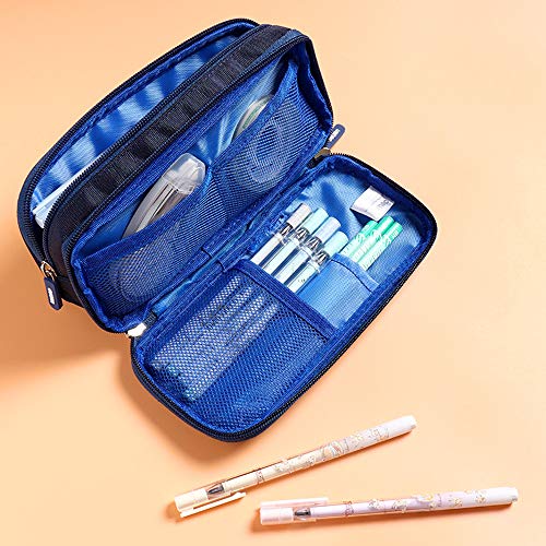 zunbo - 1 estuche de lápices con doble compartimento, estuche para lápices, lápiz escolar, gran capacidad para artículos de papelería para estudiantes, color Bleu foncé
